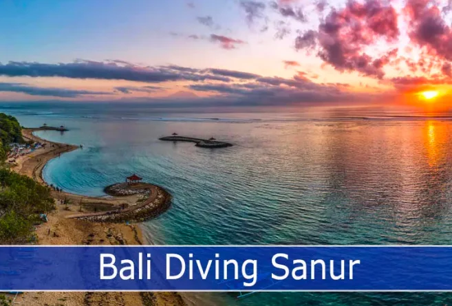 Diving site Sanur, a view of Pantai Karang from above on Sunset